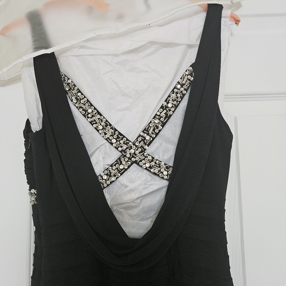 Betsy and Adam dress black sequin strappy formal cut out draping back - Picture 3 of 11